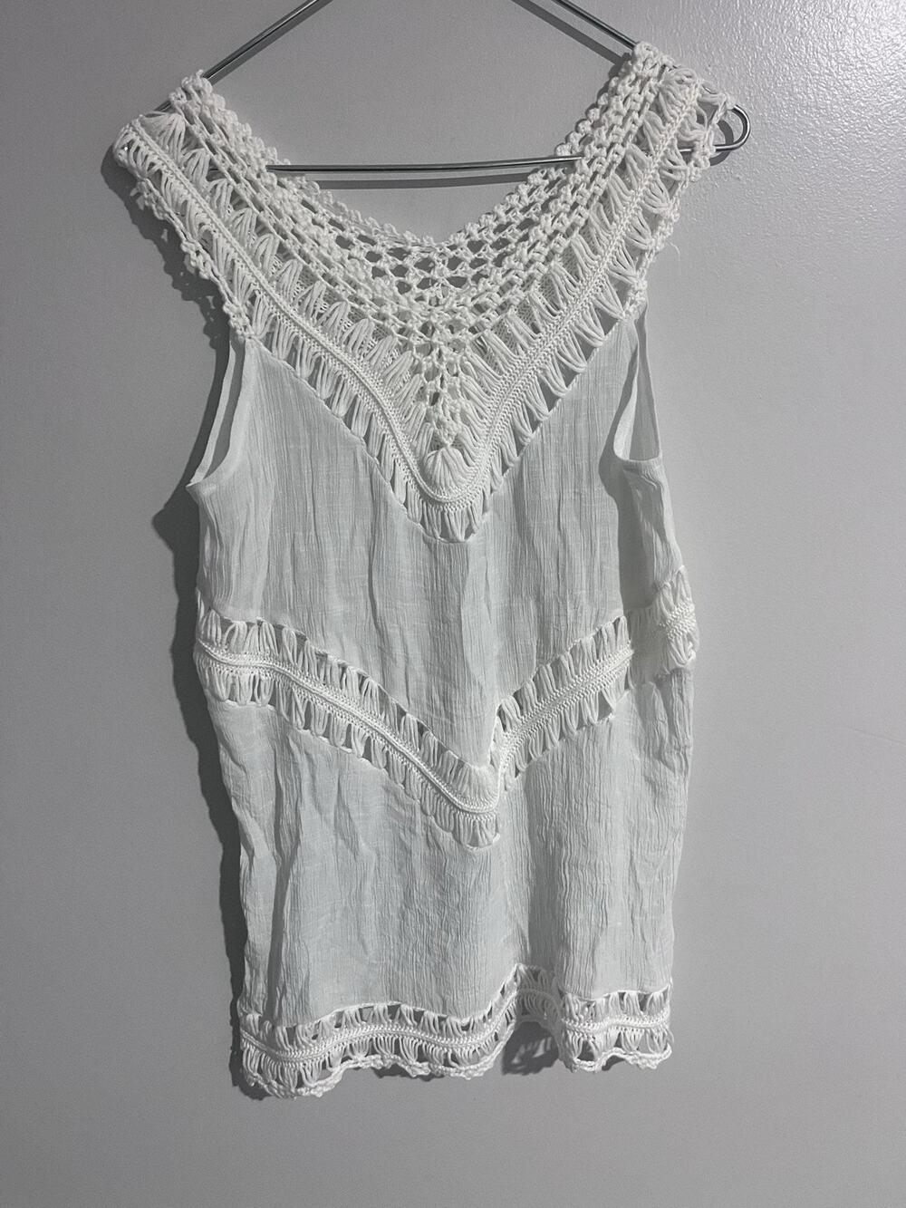 Cupshe Womens S White Tunic V-Neck Crochet Fringe Boho Summer Lightweight Casual